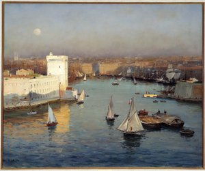 Widok starego portu w Marsylii z obrazu Pharo Jeana Baptiste Olive (1848-1936) wym. 50x73 cm Obowiązkowa wzmianka: Kolekcja fundacja względy prowansalskie, Marsylia autorstwa Jean Baptiste Olive