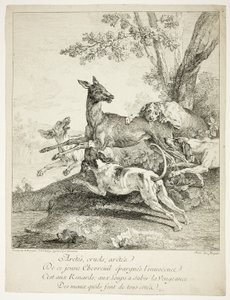 Jeleń zaatakowany przez psa autorstwa Jean Baptiste Oudry