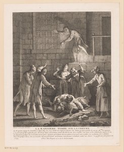 Człowiek valt bovenop een geit La Rapinière spada na kozę (tytuł na obiekcie) Sceny z Romana Comique van Scarrona (tytuł serii) autorstwa Jean Baptiste Oudry
