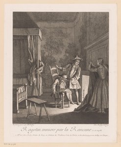 Ragotin pijany na krześle przy ognisku Ragotin ennivré par la rancune (tytuł na przedmiocie) Sceny z Roman Comique Scarrona (tytuł serii) autorstwa Jean Baptiste Oudry