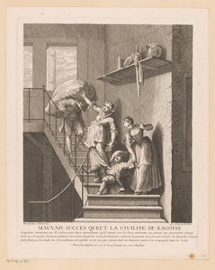 Ragotin spotkał twee panie w pułapce Zły sukces, jaki miała uprzejmość Ragotina (tytuł na obiekcie) Sceny z Romana Comique van Scarrona (tytuł serii) autorstwa Jean Baptiste Oudry