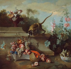 Martwa natura z małpą, owocami i kwiatami, 1724. autorstwa Jean Baptiste Oudry