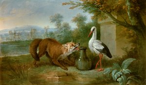 Lis i bocian Ilustracja do bajki Jeana de la Fontaine