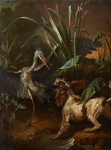 Spaniel wodny w konfrontacji z czaplą autorstwa Jean Baptiste Oudry