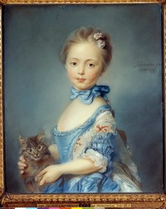 Portret młodej dziewczyny z kotem Malarstwo pastelami Jean-Baptiste Perroneau (Jean Baptiste Perronneau) (1715-1783)