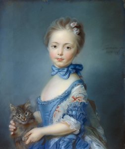 Portret młodej dziewczyny z kotem” Pastelowy obraz Jean-Baptiste Perroneau (Jean Baptiste Perronneau) (1715-1783)