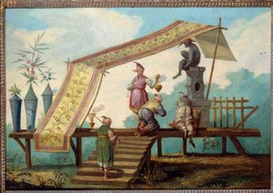 Chinoiserie: Panel dekoracyjny reprezentujący chińską ofertę. Blat drzwi malowany przez Jean Pillement (1728-1808)