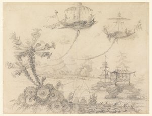 Rysunek, fantazja chinoiserie, 1770-90 autorstwa Jean Baptiste Pillement