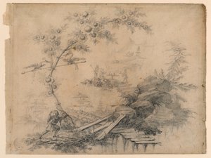 Rysunek, Chinoiserie Fantasy, ok. 1780 r. autorstwa Jean Baptiste Pillement