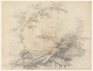 Rysunek, Chinoiserie Fantasy, ok. 1780 r. autorstwa Jean Baptiste Pillement
