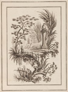 Figurki w ogrodzie autorstwa Jean Baptiste Pillement
