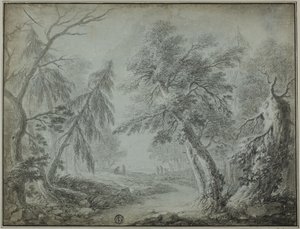 Las ze strumieniem i rysunkami autorstwa Jean Baptiste Pillement