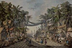 Scena targowa w wyimaginowanym porcie orientalnym, ok. 1764 (olej na płótnie) autorstwa Jean Baptiste Pillement