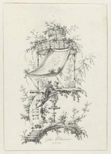Kompozycja ozdobna w stylu chinoiserie Ozdobne wzory w stylu Chinoiserie dla Deuxième Cahier de six Baraques Chinoises (tytuł serii) autorstwa Jean Baptiste Pillement