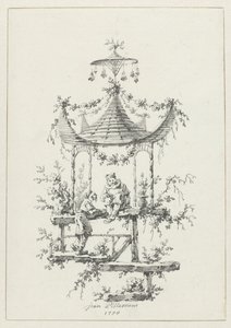Kompozycja ozdobna w stylu chinoiserie Ozdobne wzory w stylu Chinoiserie dla Deuxième Cahier de six Baraques Chinoises (tytuł serii) autorstwa Jean Baptiste Pillement