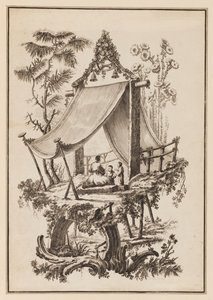 Trzy postacie pod namiotem autorstwa Jean Baptiste Pillement