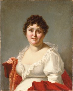 Portret Madame Regnault, do biustu, w białej sukni i persimmonowym szalu (olej na płótnie) autorstwa Jean Baptiste Regnault