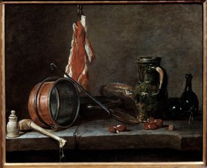 Tłuste menu i naczynia kuchenne. Martwa natura. Obraz Jeana Baptiste Simeona Chardina (1699-1779) autorstwa Jean Baptiste Simeon Chardin