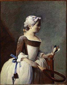 Dziewczyna z rakietą i lotką (olej na płótnie, ok. 1737) autorstwa Jean Baptiste Simeon Chardin