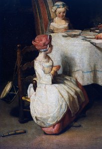 Le Benedicite, ok. 1740, detal (olej na płótnie) autorstwa Jean Baptiste Simeon Chardin