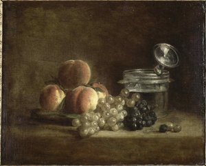 Brzoskwinie i winogrona. autorstwa Jean Baptiste Simeon Chardin