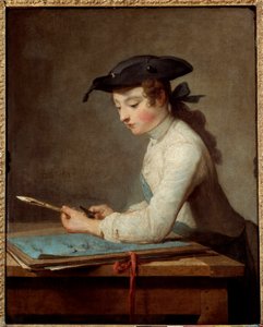 Młody rysownik rzeźbi ołówek. Obraz Jeana Baptiste Simeona Chardina (1699-1779) autorstwa Jean Baptiste Simeon Chardin