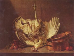 Martwa natura z wiszącym indykiem autorstwa Jean-Baptiste Simeon Chardin