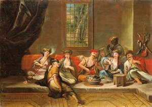 Greccy marynarze bawią się we wnętrzu autorstwa Jean Baptiste Vanmour
