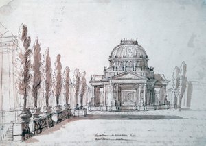 „Świątynia Apolla”, do opery Achilles i Poliksene, ok. 1687 autorstwa Jean Berain, Jean Baptiste Lully