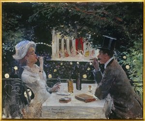 Kolacja u Ambasadorów. Obraz Jeana Berauda (1849-1935), XX wiek. Olej na drewnie. Wymiary: 0,37 x 0,45m. Paryż, Musee Carnavalet. autorstwa Jean Beraud