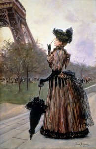Kobieta przed Wieżą Eiffla autorstwa Jean Beraud