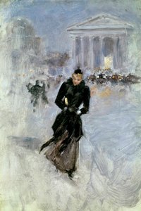Młoda elegancka kobieta na boa na rue Royale w Paryżu Malarstwo Jean Beraud (1849-1935) 20th century Tours, Musee des Beaux Arts autorstwa Jean Beraud