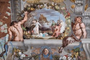 Medea, przed trójnogiem, odmładza pielęgniarki Bachusa umieszczone przed czarodziejką w towarzystwie boga autorstwa Jean Boulanger