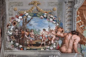 Jeden z czterdziestu jeden paneli ze scenami opowiadającymi o wydarzeniach z Bachusa autorstwa Jean Boulanger