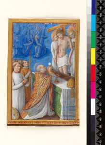 Kartka z Księgi Godzin: Msza św. Grzegorza, ok. 1485-94 (pergamin) autorstwa Jean Bourdichon