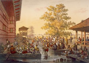 Scena rekreacyjna w Pinarbasi, dzielnicy Bursy. Publiczność bawi gawędziarz z pubu Souvenirs de Constaninople. 1845