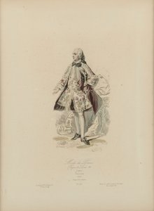 Moda paryska: Panowanie Ludwika XV (ręcznie barwiony grawerunek) autorstwa Jean Charles (1800 79) Pauquet