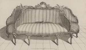 Sofa à Jouë w stylu Pictoresque, wydana w połowie lat 70. (rycina na papierze czerpanym) autorstwa Jean Charles (after) Delafosse
