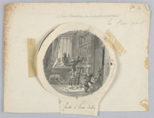 Projekt na malowany talerz porcelanowy, owoce w likierze śliwkowym dla Services des Objets de Dessert (serwis deserów) autorstwa Jean Charles Develly