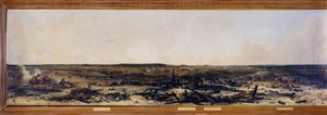 Kampania Rosji: „”Panorama bitwy pod Moskwą w dniu 7.09.1812””. Bitwa pod Moskwą (również bitwa pod Borodino) między Francuzami Napoleona I Bonaparte (1769-1821) a rosyjską armią cesarską dowodzoną przez Michaiła Goleniczewa Kutuzowa (Goleniszchowa)