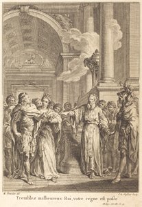 Drżyj nieszczęśliwy królu, twoje panowanie minęło autorstwa Jean Charles Levasseur after Hubert François Gravelot