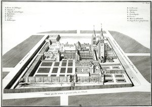 Widok opactwa Saint-Germain-des-Pres przed 1640 r., rytowany przez Antoine