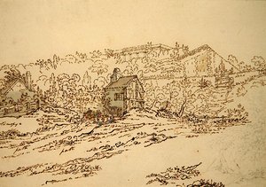 Pavillon de Musique de la Comtesse du Barry w Louveciennes, Paryż (ołówek, długopis i atrament z akwarelą na papierze) autorstwa Jean Claude (attr. to) Nattes