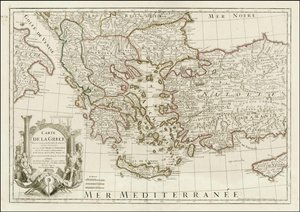 1780 map - Carte de la Grece Dressee sur un grand nombre de memoires anciens et nouveaux, Sur ceux de Mrs. Whele et Tournefort autorstwa Jean Claude Dezauche