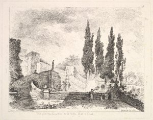 Widok na ogrody Villa dEste w Tivoli, drzewa cypryjskie po prawej, schody prowadzą..., 1764.