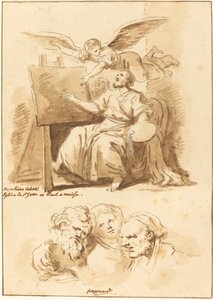 Święty Łukasz przy sztalugach i czterech wyrazistych głowach autorstwa Jean Claude Richard de Saint Non after Jean Honoré Fragonard after Andrea Celesti
