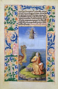 Pani Lat. Q.v.I.126 f.96v Św. Jan Ewangelista na wyspie Patmos, z Księgi Godzin Ludwika dOrleans, 1469 autorstwa Jean Colombe