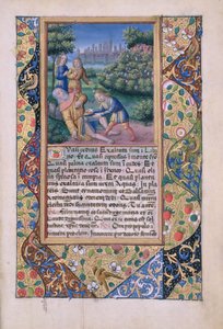 Pani Lat. Q.v.I.126 fol.17 Pijaństwo Noego, z Księgi Godzin Ludwika dOrleans, 1490 autorstwa Jean Colombe