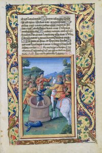 Pani Lat. Q.v.I.126 fol.20 Józef wydobyty ze studni i sprzedany Izmaelitom, z Księgi Godzin Ludwika dOrleans, 1490 autorstwa Jean Colombe