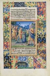 Pani Lat. Q.v.I.126 fol.21 Bracia Józefa pokazujący swojemu ojcu dowód, że Józef nie żyje, z Księgi Godzin Ludwika dOrleans, 1490 autorstwa Jean Colombe